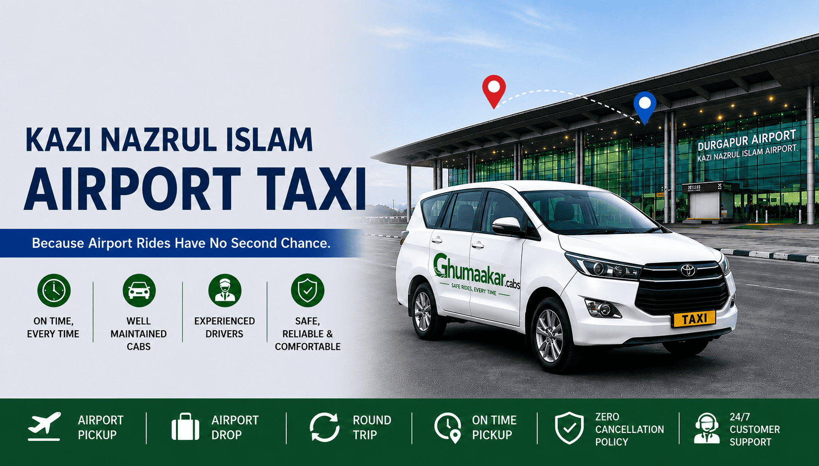 Asansol to Kazi Nazrul Islam Airport cab by Ghumaakar Cabs